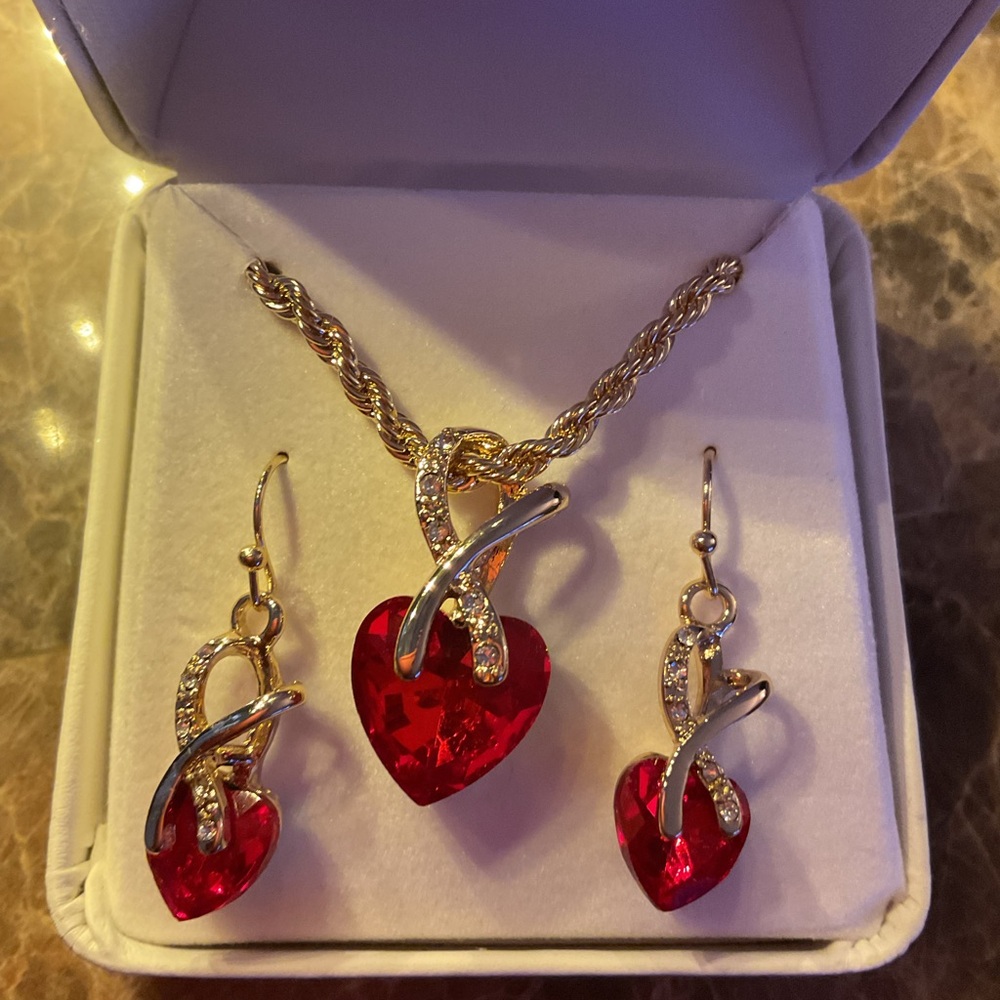 Gold and Red Heart Jewelry Set